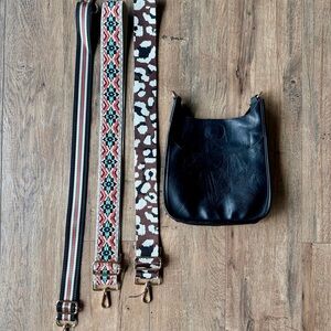 Ahdorned Social Threads Black Vegan Leather Purse Bag + Straps